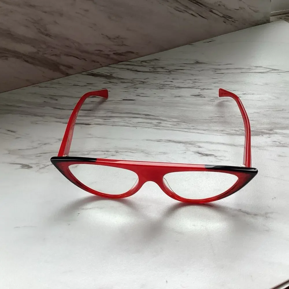 Alain Mikli A05031 Pearled Red Cat‑Eye Frames — Artsy Sculptural Italian Design